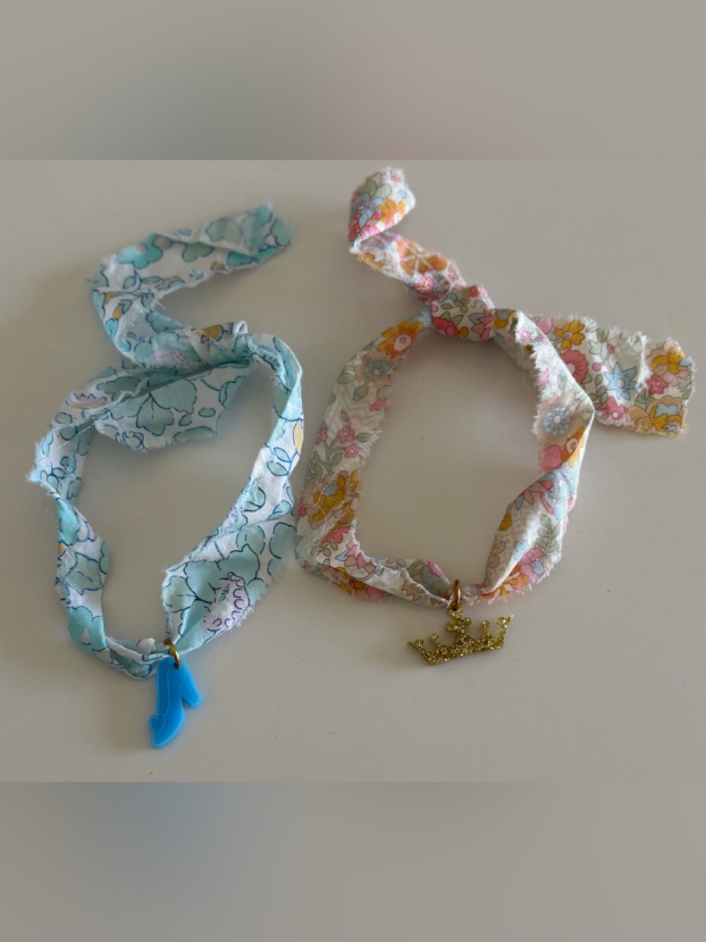 2 - DISNEY FABRIC TIE BRACELETS, CINDERELLA SLIPPER & CROWN